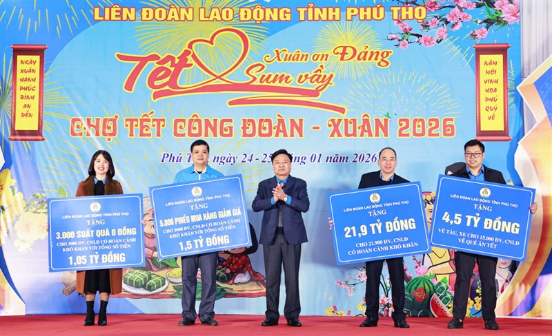 Phú Thọ: Tổ chức chương trình “Tết sum vầy - Xuân ơn Đảng” và “Chợ Tết Công đoàn - Xuân 2026”